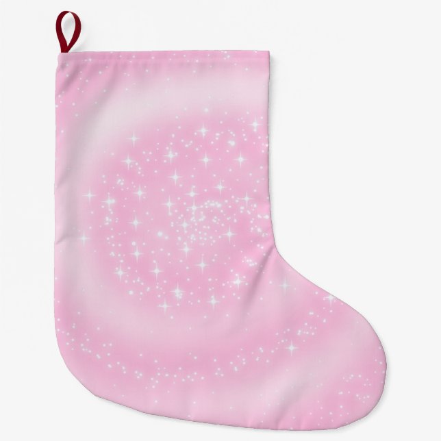 Cute Rosa Sparkly Starry Spiral Stor Julstrumpa (Framsidan)