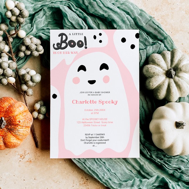 Cute rosa spöken Halloween-babydusch Inbjudningar (Cute pink ghosts Halloween boo baby shower Invitation)