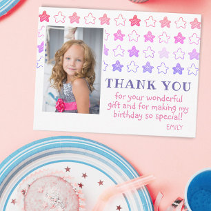 Cute Rosa Star Girly Photo Birthday Tack Vykort