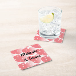 Cute Rosa Star Hearts Mönster Underlägg Papper Kvadrat