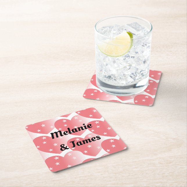 Cute Rosa Star Hearts Mönster Underlägg Papper Kvadrat (Insitu)