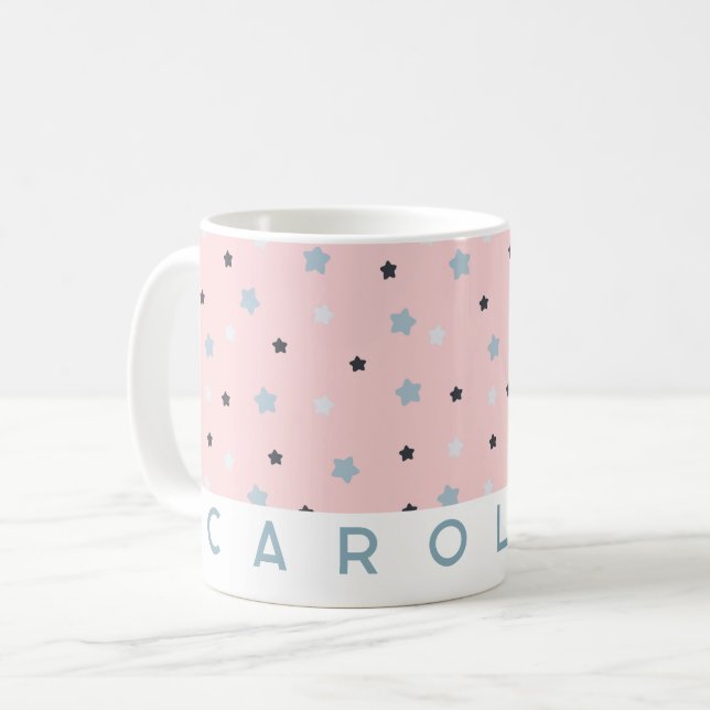 Cute Rosa Star Mönster Personlig Namn Mugg (Framsida vänster)