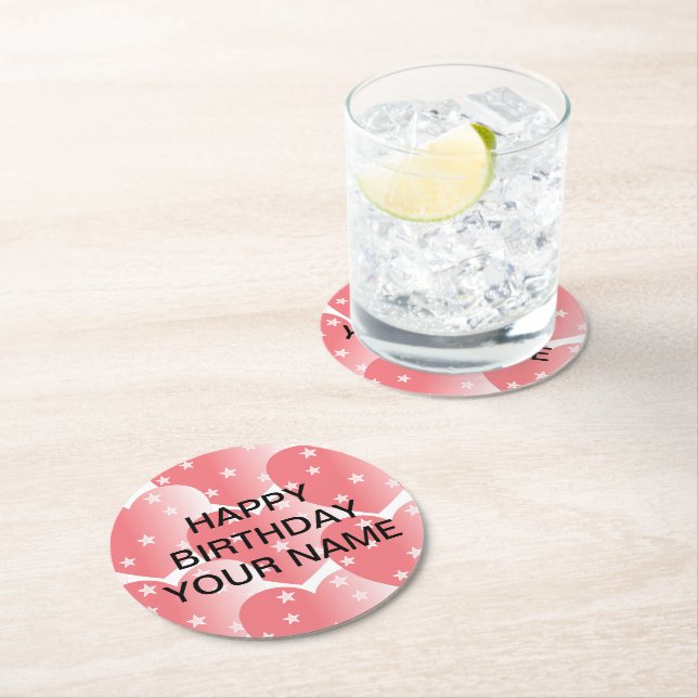 Cute Rosa Star Mönster Underlägg Papper Rund (Insitu)