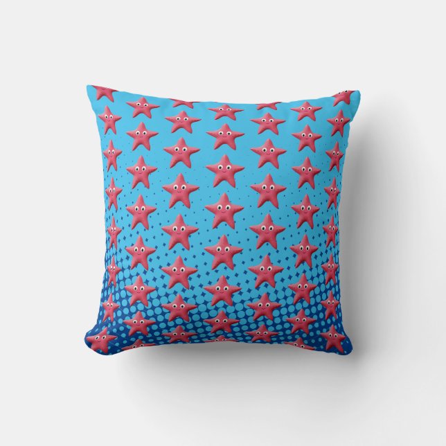 Cute Rosa Starfish Blue Ocean Kudde (Framsida)