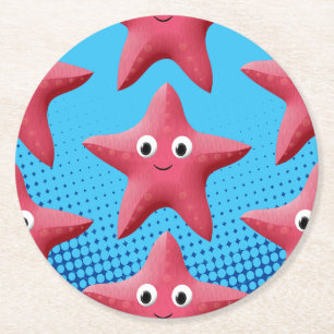 Cute Rosa Starfish Blue Ocean Underlägg Papper Rund
