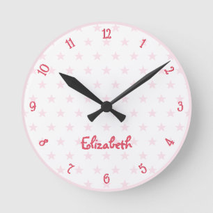 Cute Rosa Stars eget namn Girls Room Nursery Rund Klocka