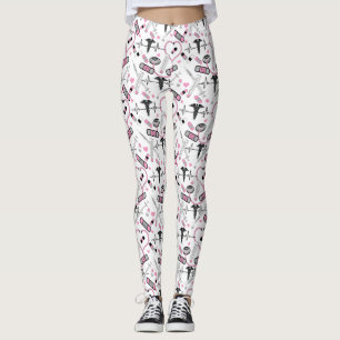 Cute Rosa Stethoscope Nurse   Doktor EKG Mönster Leggings