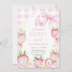 Cute Rosa Strawbär Berry Sweet 4e födelsedagen Inbjudningar