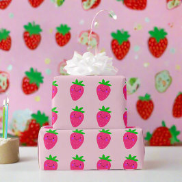 Cute Rosa Strawbär Födelsedagsfest Girly Kids Presentpapper