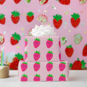 Cute Rosa Strawbär Födelsedagsfest Girly Kids Presentpapper