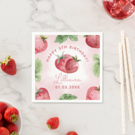 Cute Rosa Strawberry Grattis på födelsedagen Pappe Pappersservett