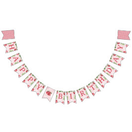 Cute Rosa Strawberry Grattis på födelsedagen Vimplar