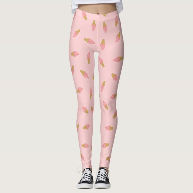 Cute Rosa Strawberry Ice Cream Cone Leggings (Framsida)