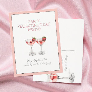 Cute Rosa Strawberry Martini Galentine's Day Helg Vykort