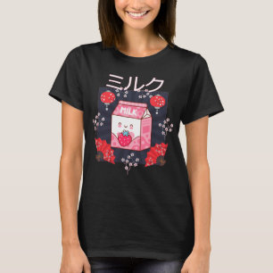 Cute Rosa Strawberry Mjölk Japanska Kawaii Retro 9 T Shirt