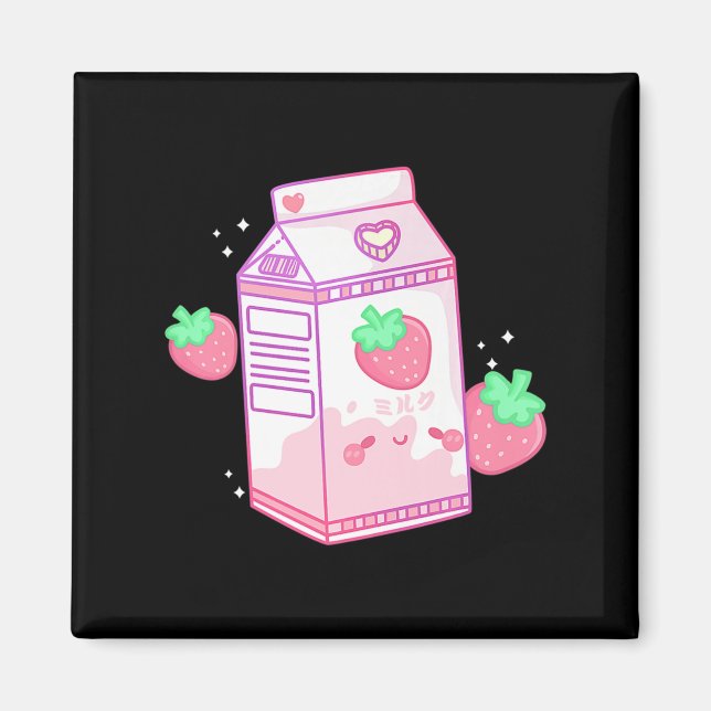 Cute Rosa Strawberry Mjölk Japanska Kawaii Retro s Magnet (Framsidan)