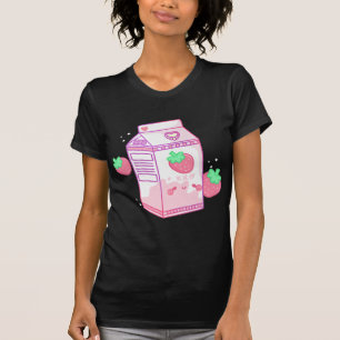 Cute Rosa Strawberry Mjölk Japanska Kawaii Retro s T Shirt