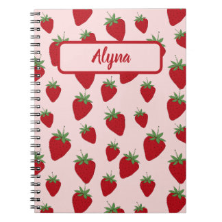 Cute Rosa Strawberry Mönster Alyna Namn bärbar dat Anteckningsbok