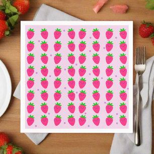 Cute Rosa Strawberry Mönster Födelsedagsfest Kids Pappersservett
