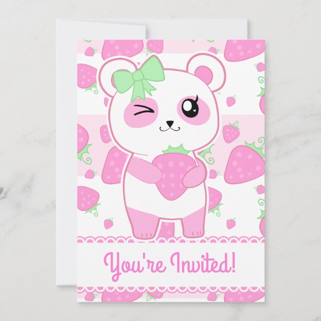 Cute Rosa Strawberry Panda Inbjudningar (Baksida)