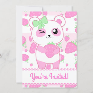Cute Rosa Strawberry Panda Inbjudningar