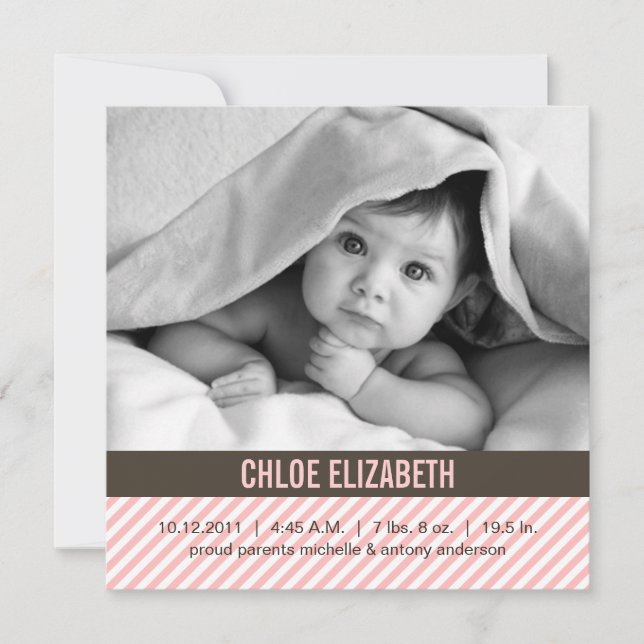 Cute Rosa Streck Baby Tillkännagivande för födelse Meddelande (Framsida)