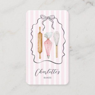 Cute Rosa Streck Ribbon Baker Pastry Chef Visitkort