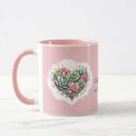Cute Rosa Succult Heart Monogram Valentines day Mugg