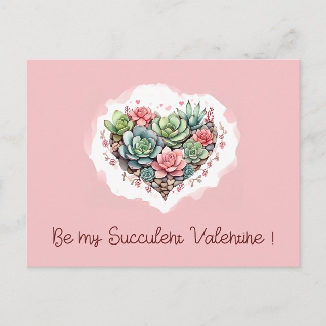 Cute Rosa Succult Heart Valentines day Helg Vykort (Framsida)