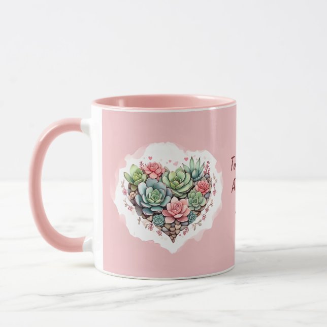 Cute Rosa Succult Heart Valentines day Mugg (Vänster)