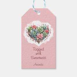 Cute Rosa Succult Heart Valentines day Presentetikett