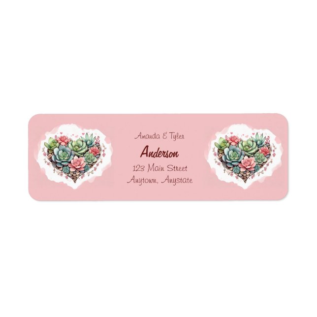 Cute Rosa Succult Heart Valentines day Returadress Etikett (Framsidan)