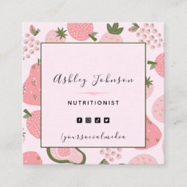 Cute Rosa Summer Fruit Berry Mönster Nutritionist Fyrkantigt Visitkort