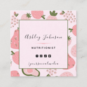 Cute Rosa Summer Fruit Berry Mönster Nutritionist Fyrkantigt Visitkort