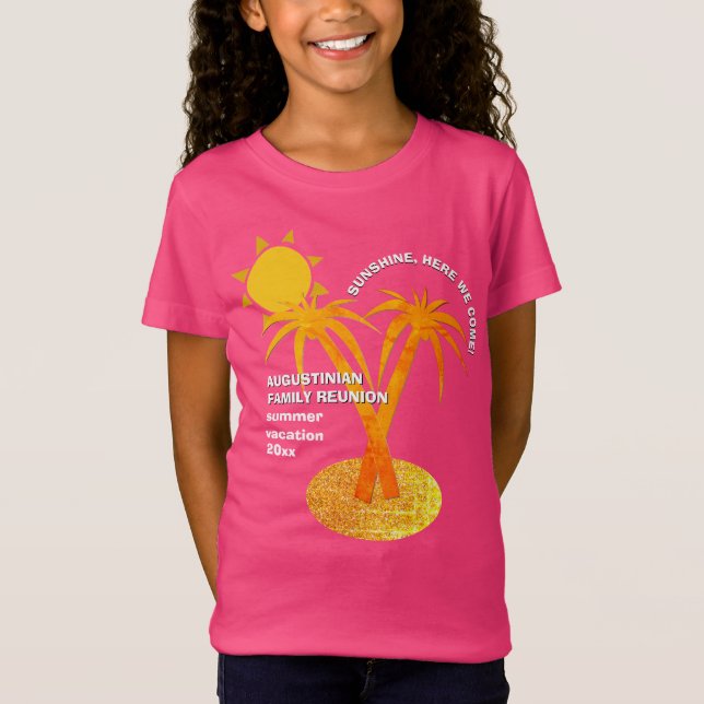 Cute Rosa Summer Vacation Family Reunion Girls T Shirt (Framsida)