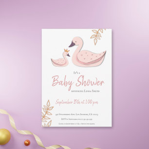 Cute Rosa Svan med Krona Girl Baby Shower Inbjudningar