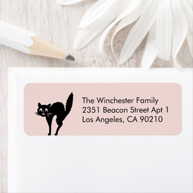 Cute  rosa svart kattgirly Halloween adress Returadress Etikett (Insitu)