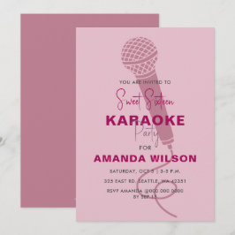 Cute Rosa Sweet 16 Birthday Karaoke Party Inbjudningar