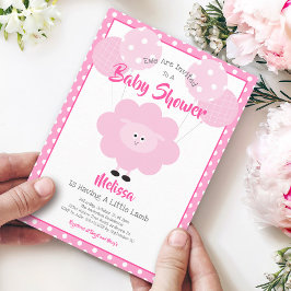 Cute Rosa Sweet Lamb Modern Simple Baby Shower Inbjudningar