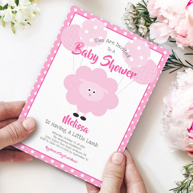 Cute Rosa Sweet Lamb Modern Simple Baby Shower Inbjudningar (Skapare uppladdad)