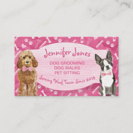 Cute Rosa Tass Bones and Hund Grooming Pet Visitkort