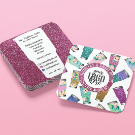 Cute Rosa Teal Blommigt Glitter Tumbler Crafter Lo Fyrkantigt Visitkort