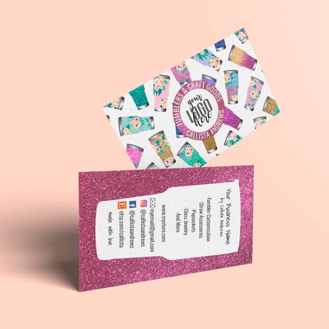 Cute Rosa Teal Blommigt Glitter Tumbler Crafter Lo Visitkort (Skapare uppladdad)