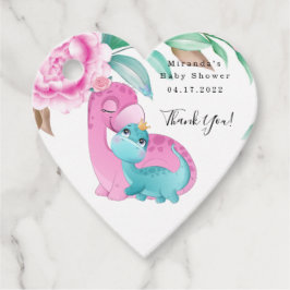 Cute Rosa Teal Dinosaurs Baby Shower Tack Gåvor Etiketter