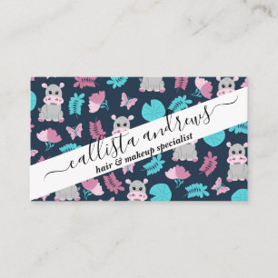 Cute Rosa Teal Hippo Blommigt Butterfly Lily Pad Visitkort