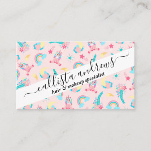 Cute Rosa Teal Unicorn Rainbow Blommigt Stars Visitkort