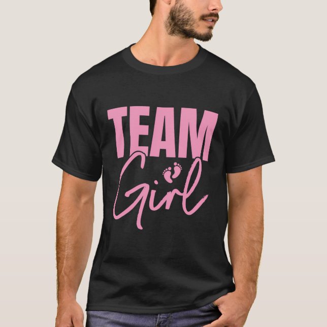 Cute Rosa Team Girl Girl Gender Reveal Party Idea  T Shirt (Framsida)