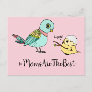 Cute Rosa Tecknad Baby Bird Best Mamma Vykort