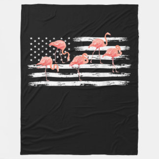 Cute Rosa Tecknad Flamingo USA flagga 4 juli Fleecefilt