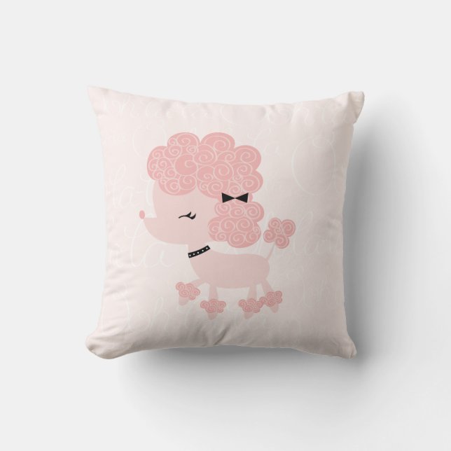 Cute Rosa Tecknad Fransk Pudel Kudde (Framsida)